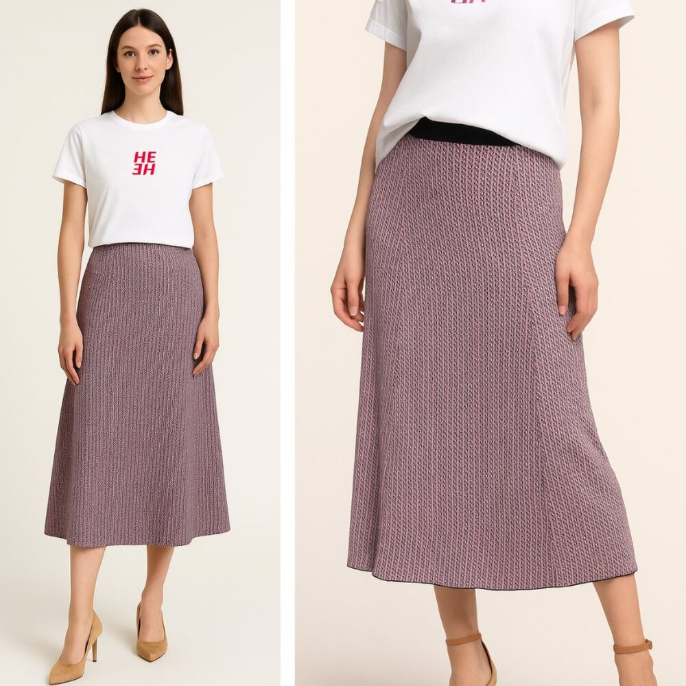 NWT Hugo Boss Fiabella Geometric Jacquard Midi Skirt Magenta Knit Career Office